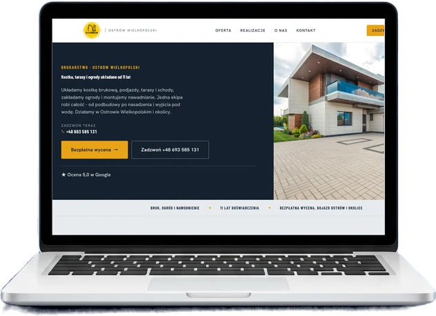Strona brukarza Elfobruk zaprojektowana przez Impulseo na ekranie laptopa